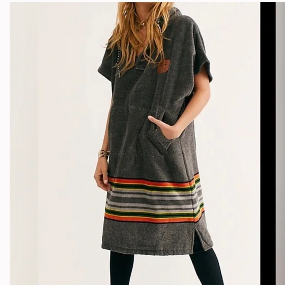 Free People Slowtide Ranger Poncho Changing Poncho Gray and Striped Unisex